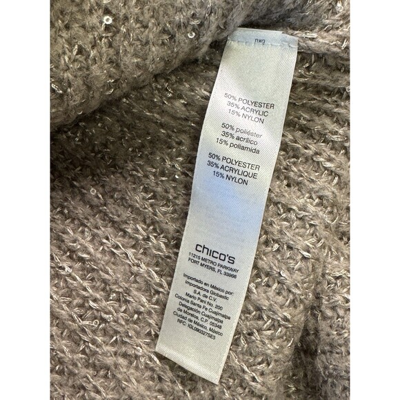 Chico’s Tonal Shine Sweater Size 1 Medium Taupe Tan Metallic Sequins Pullover - Picture 8 of 9